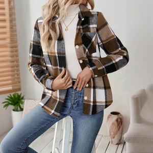 ElanWear Women’s Checkered Fleece Shacket – Plaid Shirt Jacket, Warm Button-Down Winter Coat with Pockets
