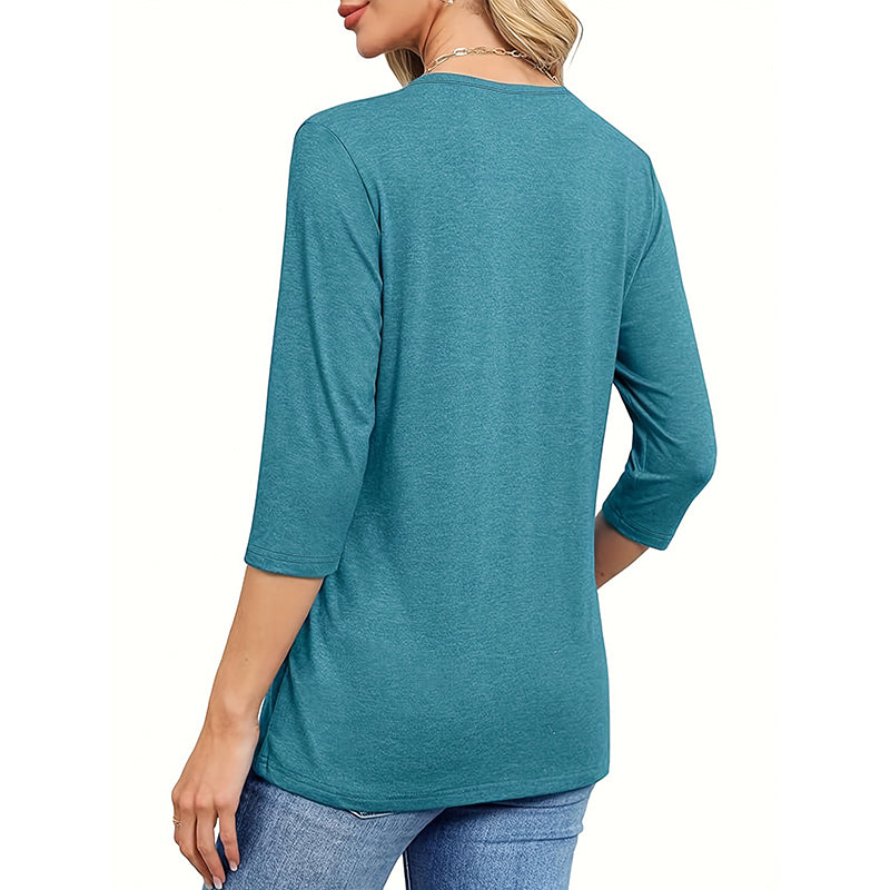 3-Pack Women's V-Neck 3/4 Sleeve T-Shirts – Fall Casual Basic Tops, Base Layer Undershirts