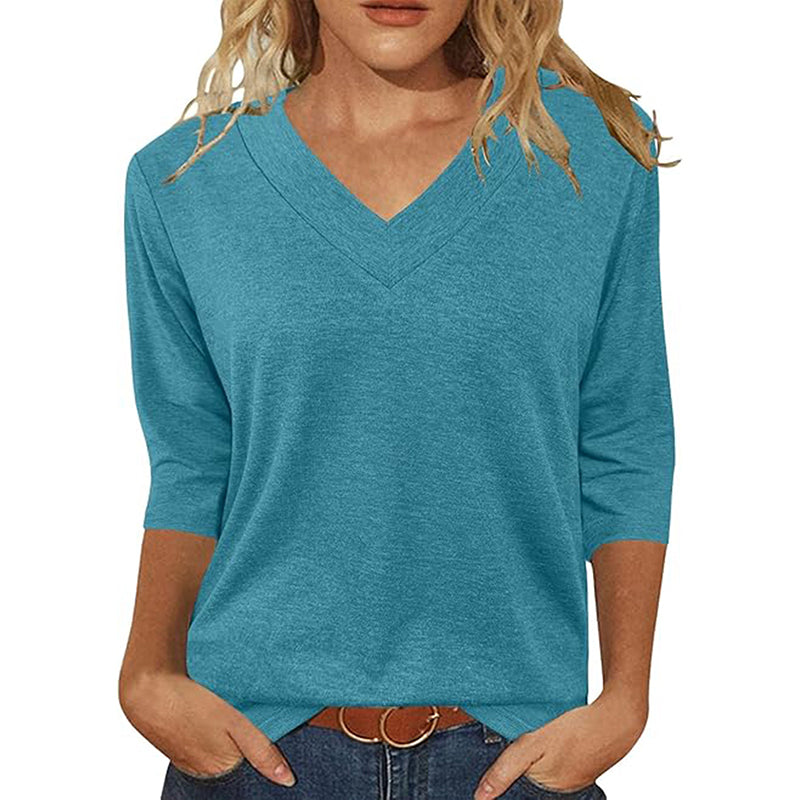 3-Pack Women's V-Neck 3/4 Sleeve T-Shirts – Fall Casual Basic Tops, Base Layer Undershirts