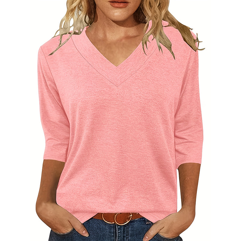3-Pack Women's V-Neck 3/4 Sleeve T-Shirts – Fall Casual Basic Tops, Base Layer Undershirts